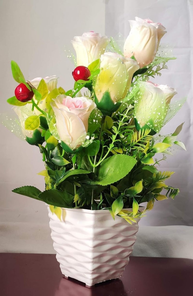 BK MART BK MART Imported Beautiful Light Pink Rose Flower Bunch with Pot for Home Shop Office Decor 10 Flower Sticks 14 inch Pack of 10  - Image 5