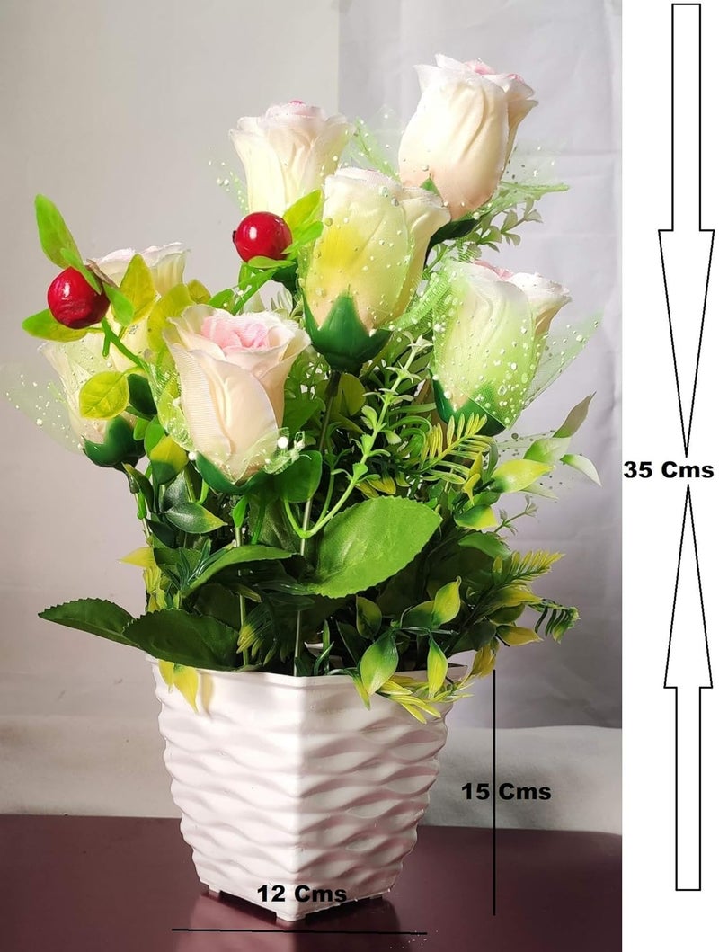 BK MART BK MART Imported Beautiful Light Pink Rose Flower Bunch with Pot for Home Shop Office Decor 10 Flower Sticks 14 inch Pack of 10  - Image 2