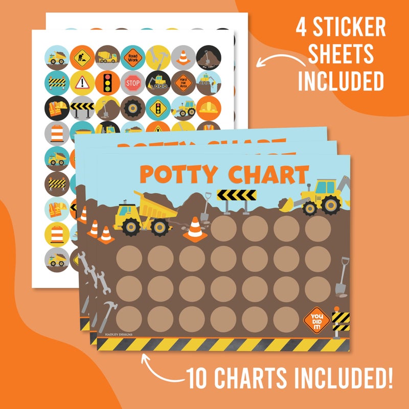 Hadley Designs Potty Training Chart for Toddlers Boys -10 Sticker Potty Chart for Toddlers Boys, 8.5x11" Potty Training Sticker Charts for Toilet Success, Construction Toddler Reward Chart for Kids - Image 4