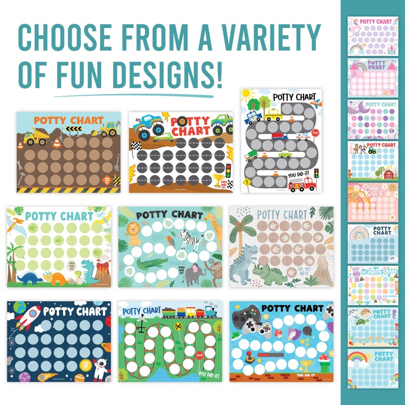 Hadley Designs Potty Training Chart for Toddlers Boys -10 Sticker Potty Chart for Toddlers Boys, 8.5x11" Potty Training Sticker Charts for Toilet Success, Construction Toddler Reward Chart for Kids - Image 2