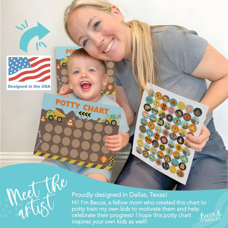 Hadley Designs Potty Training Chart for Toddlers Boys -10 Sticker Potty Chart for Toddlers Boys, 8.5x11" Potty Training Sticker Charts for Toilet Success, Construction Toddler Reward Chart for Kids - Image 3