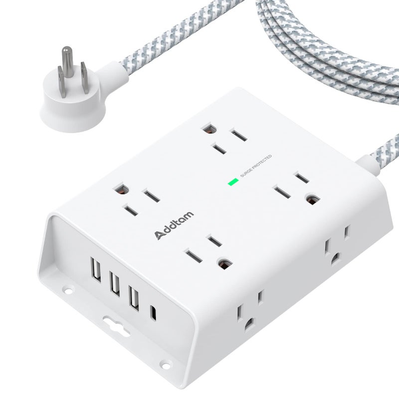 Addtam Surge Protector Power Strip - 8 Widely Outlets with 4 USB Ports(1 USB C Outlet), Addtam 3-Side Outlet Extender Strip with 5Ft Extension Cord, Flat Plug, Wall Mount for Dorm Home Office, ETL Listed - Image 1