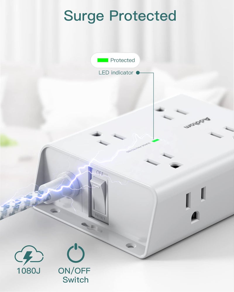 Addtam Surge Protector Power Strip - 8 Widely Outlets with 4 USB Ports(1 USB C Outlet), Addtam 3-Side Outlet Extender Strip with 5Ft Extension Cord, Flat Plug, Wall Mount for Dorm Home Office, ETL Listed - Image 5