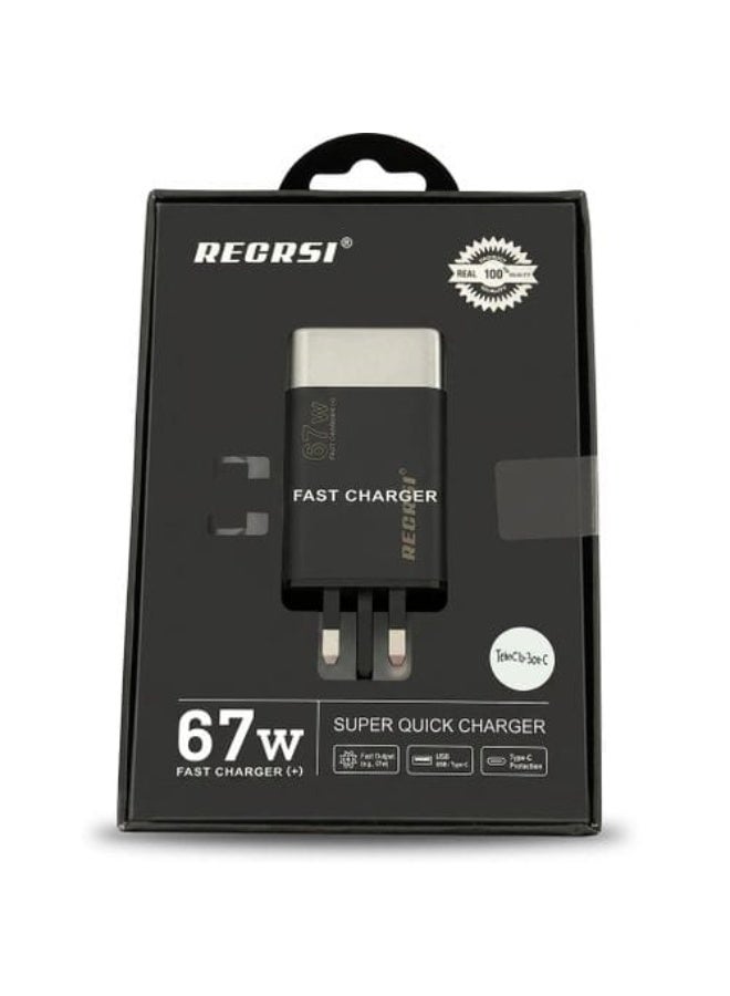 شاحن سريع الشحن بقوة 67 واط مع منفذ USB ومنفذ تايب سي وكابل شحن تايب سي