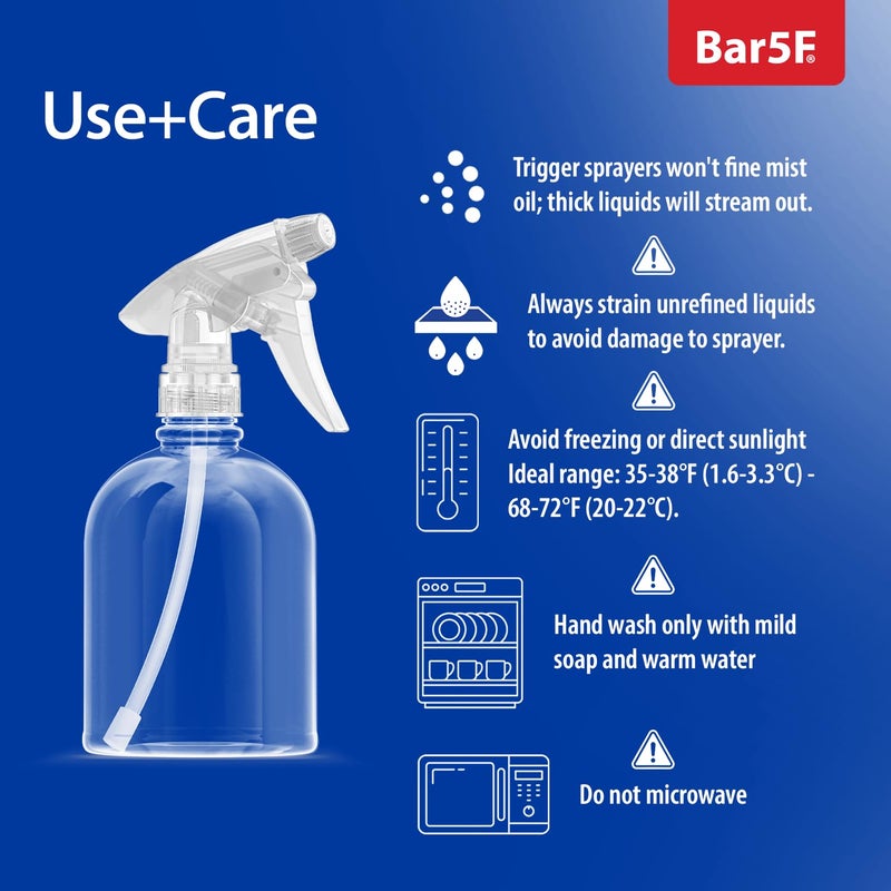 Bar5F زجاجة رذاذ بلاستيكية بار5F، 16 أونصة | مانعة للتسرب، فارغة، شفافة، مقبض زناد، قابلة للتعديل من رذاذ ناعم إلى تدفق، قابلة لإعادة التعبئة، رذاذ ثقيل للاستخدام في صالونات الشعر والسبا، ومنظفات المنزل، والطهي - Image 5
