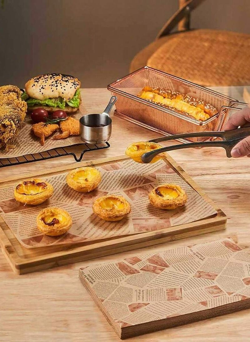 Baking Paper Parchment Sheets 100pcs 15x15cm Oil-Proof Stain-Resistant Retro Newspaper Print Sandwich Wrapping Paper Food Tray Basket Liners for Restaurant Cafe Catering Party Picnic Home Use - Image 5