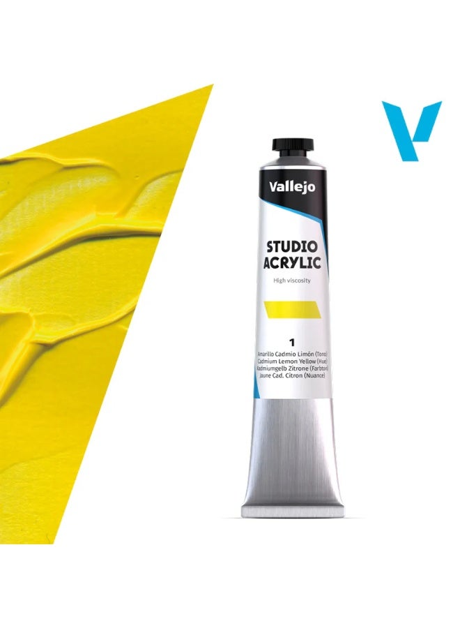 فاليجو طلاء أكريليك ستوديو 60 مل، أصفر ليموني | لون أكريليك عالي الصبغة للفنانين