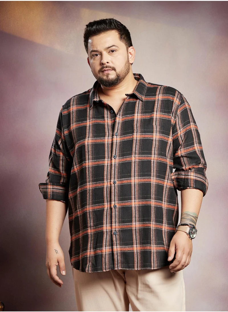 انستافاب بلس Instafab Plus Men's Onyx Black Shadow-Graph Regular Shirt For Casual Wear | Spread Collar | Long Cuffed Sleeves | Button Closure | Plus Size Shirt Crafted With Comfort Fit For Everyday Wear