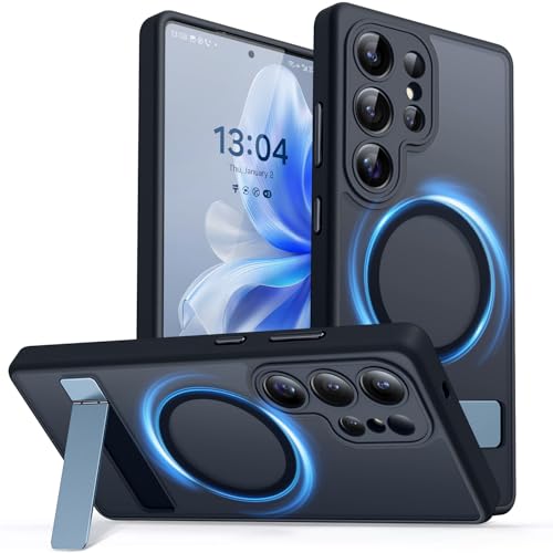 CANSHN Strong Magnetic Seamless Stand Designed for Samsung Galaxy S25 Ultra Case 2025 Adjustable Kickstand Compatible with Magsafe Translucent Matte Back Black - Image 1