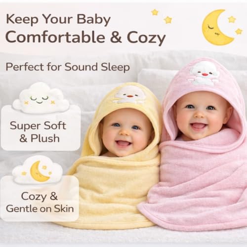 BRANDONN Ultra Soft Polar Fleece Baby Hooded Blanket with Premium Embroidery, 200 GSM All-Weather Newborn Wrapper, Bath Towel White Piping Stitch, 24 x 30 Inches, 0-6 Months, Pink, Sky, Mango - Image 4