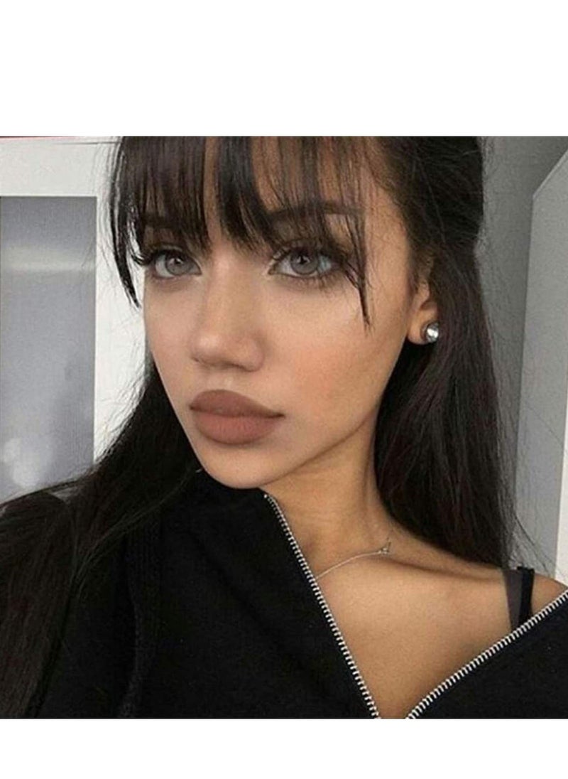 Y&D Clip in Air Bangs Remy Human Hair Extensions One Piece Front Neat Fringe Hand Tied Straight Flat on Hairpiece for Women  - Image 2