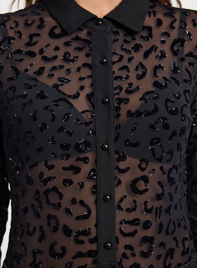 trendyol Black Tulle Knitted Bodysuit TPRAW25BD00016 - Image 4
