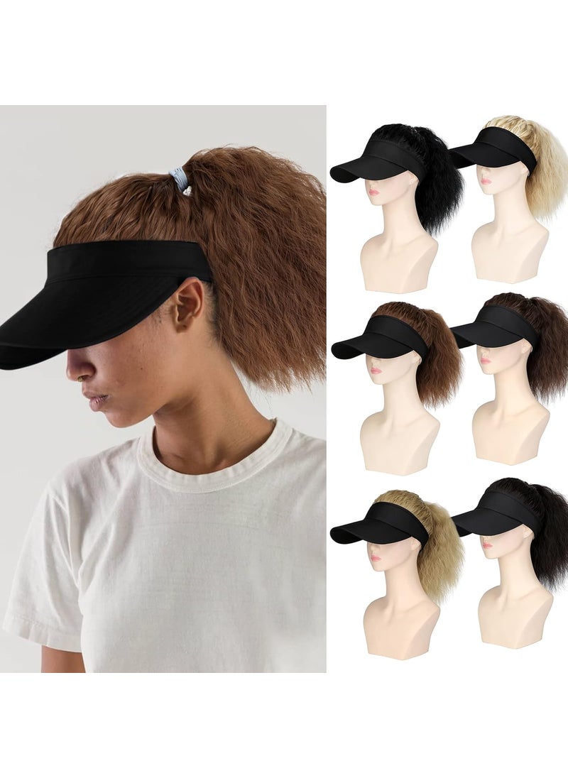 AynnQueen AynnQueen Visor Hat with Ponytail for Women Adjustable Hat with Synthetic Wig Attached 8inch Kinky Curly Ponytail Summer Style Black Visor Ash Blonde 