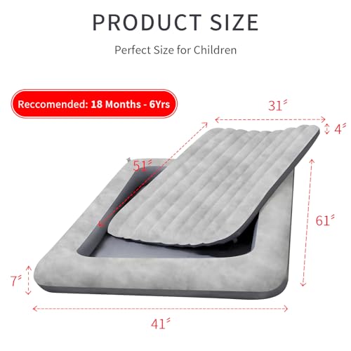 EQURROY Air Mattress for Kids：Portable Fast Kid air Mattress, Portable Toddler Inflatable Travel Bed, Surface with Plush Smooth Comfortable Ideal for Living Room, Room and Outdoor Camping use（Gray） - Image 3