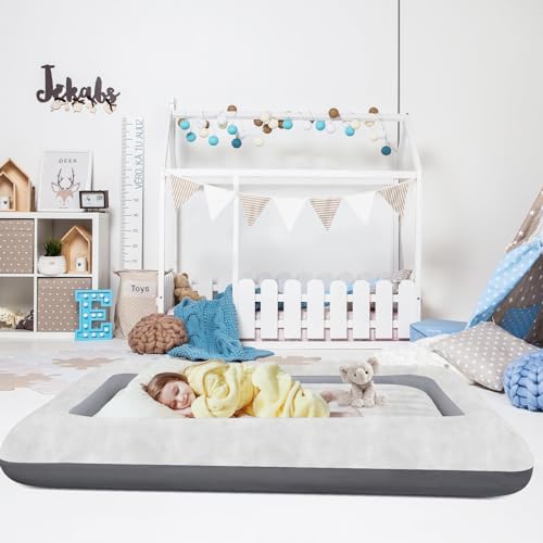 EQURROY Air Mattress for Kids：Portable Fast Kid air Mattress, Portable Toddler Inflatable Travel Bed, Surface with Plush Smooth Comfortable Ideal for Living Room, Room and Outdoor Camping use（Gray） - Image 2