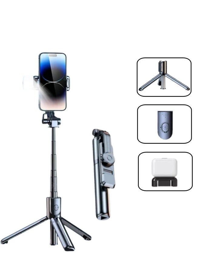 Angola Panda Convenient mobile phone tripod, selfie stick tripod with fill light, 70cm extendable selfie stick, extendable selfie stick and flexible mobile phone tripod stand with wireless remote control, compatible with iPhone, Samsung, Huawei smartphones, etc - Image 1