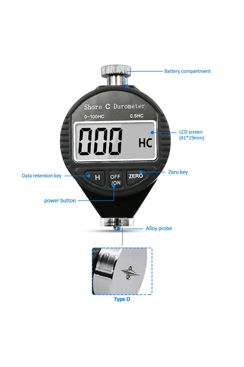 erorex 0-100HD Digital Shore Hardness Durometer Digital Hardness Tester Hardness Meter Shore 0-100 A/C/D Fo