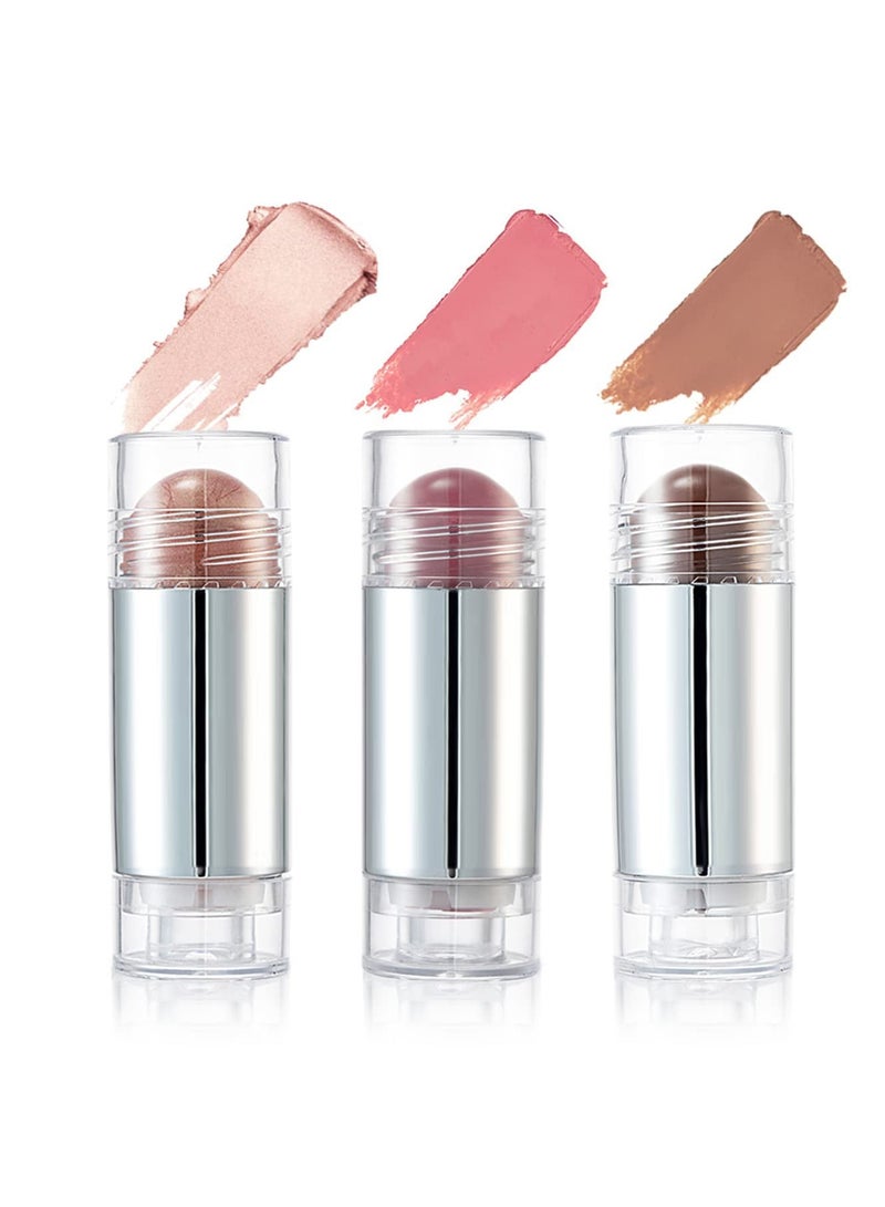 Blush Stick Set Matte Cream Blush Stick for Cheeks, Eyes, and Lips Natural Makeup Waterproof Long Lasting 3PCS Set - Image 1