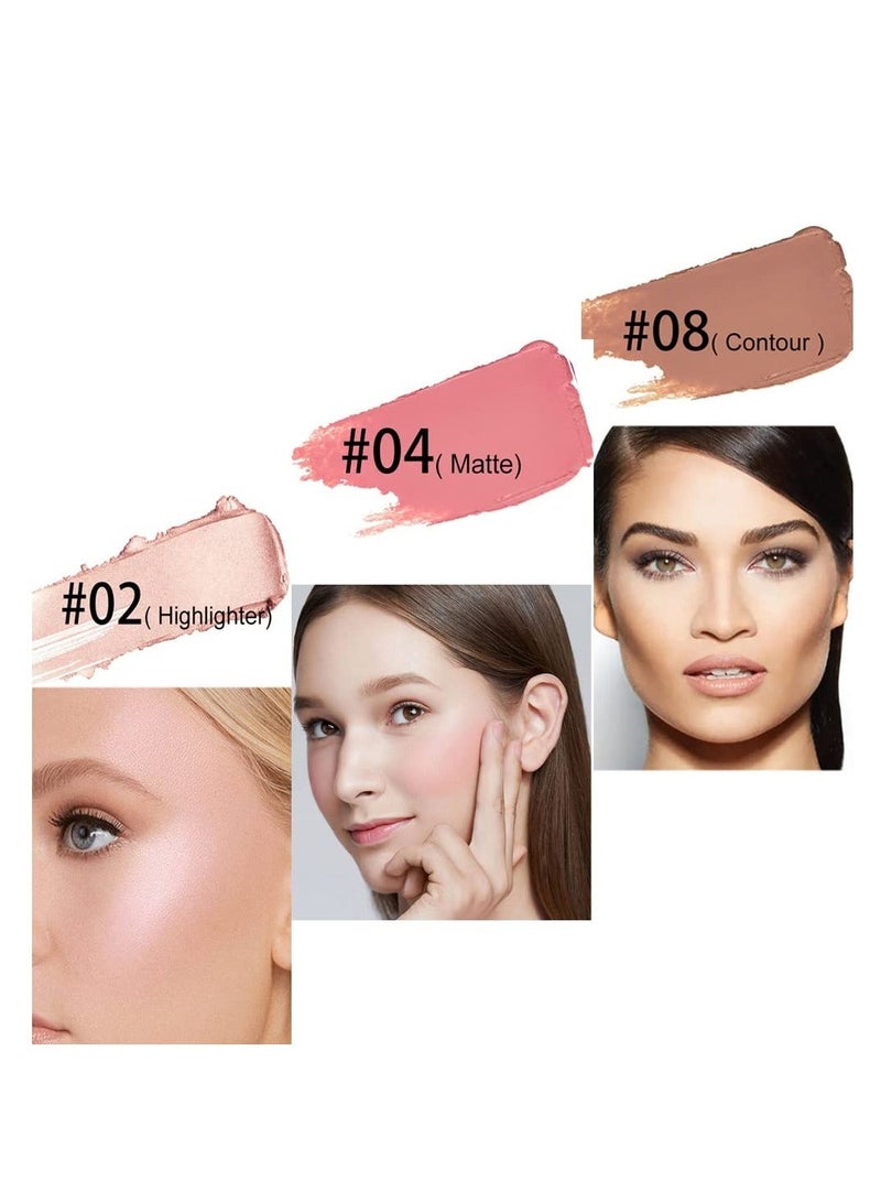 Blush Stick Set Matte Cream Blush Stick for Cheeks, Eyes, and Lips Natural Makeup Waterproof Long Lasting 3PCS Set - Image 2