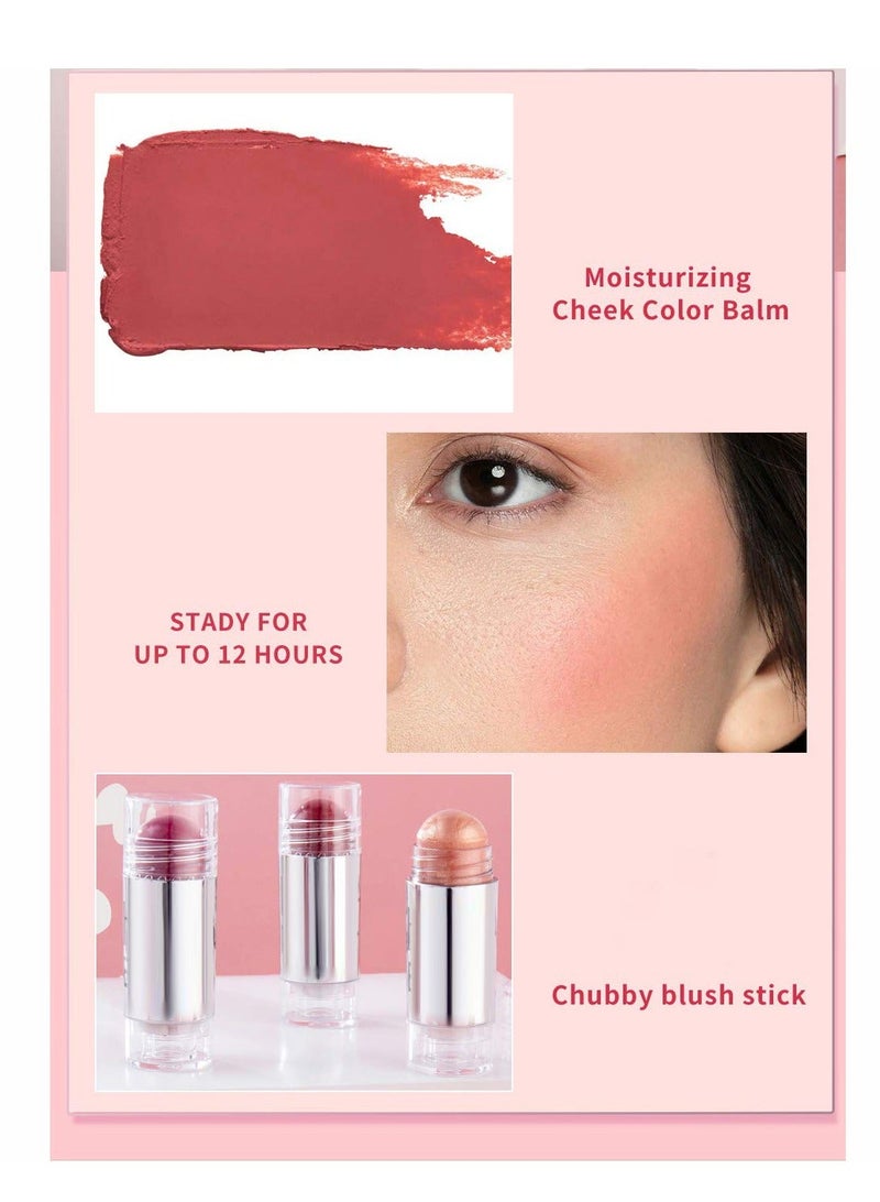 Blush Stick Set Matte Cream Blush Stick for Cheeks, Eyes, and Lips Natural Makeup Waterproof Long Lasting 3PCS Set - Image 4