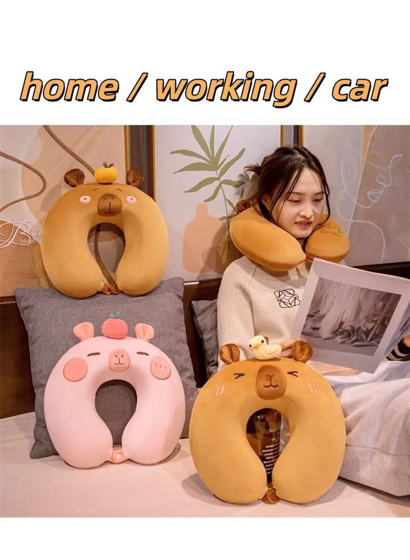 Travel Neck Pillow, 2Pcs Breathable U-Shaped Pillow Ergonomic Travel Head Pillow with Removable Cotton Cover, Cartoon Cervical Neck Cooling Pillows Filling Memory Foam for Sleeping, 30*30cm, (2Pcs Pink) - Image 2