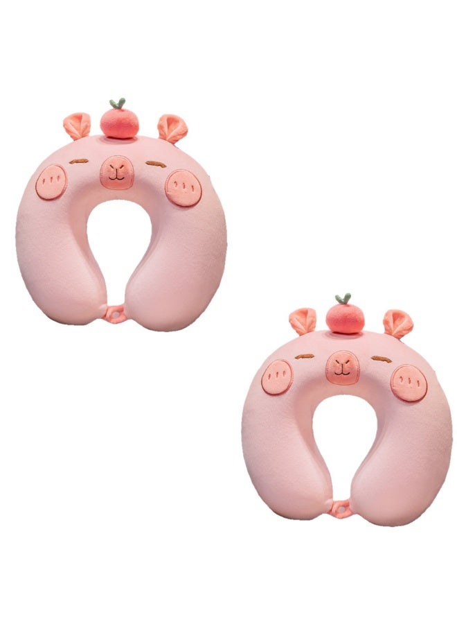 Travel Neck Pillow, 2Pcs Breathable U-Shaped Pillow Ergonomic Travel Head Pillow with Removable Cotton Cover, Cartoon Cervical Neck Cooling Pillows Filling Memory Foam for Sleeping, 30*30cm, (2Pcs Pink) - Image 1