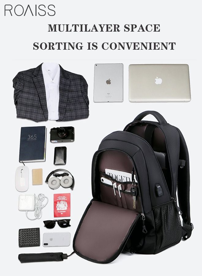 roaiss Fits 17 Inch Laptop Backpack Business Backpack 3 in 1 College Bookbag For Work School Travel Flight with USB Port Waterproof Casual Computer Daypack for Men Black  - Image 3