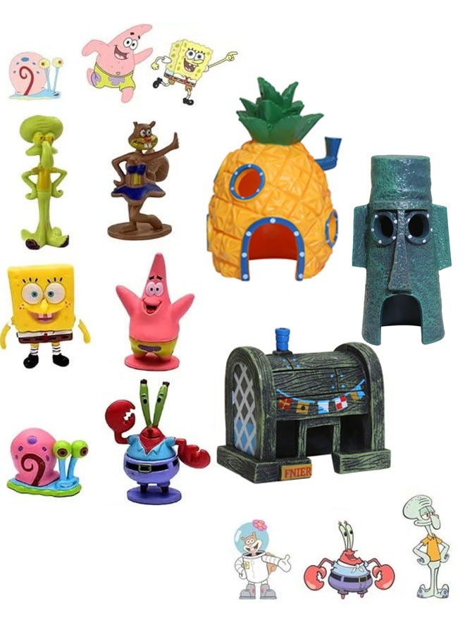 ZVEV Spongebob Aquarium Decoration 9 Pieces Spongebob Aqua Ornaments Landscape Pineapple House Aquarium Decor Spongebob Fish Tank Ornament for Underwater Decoration Aquarium Fish Pond  - Image 1