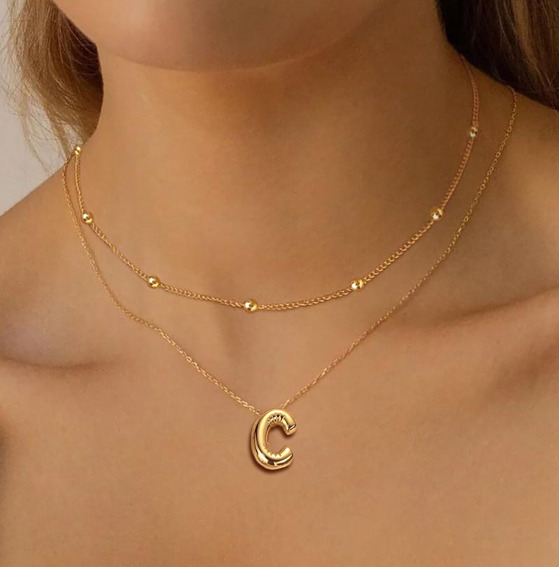 Panshi Gold Initial Necklaces For Women Teens Gifts Layered Choker Bubble Letter Necklace Gold Jewelry Teen Gift Trendy Stuff Personalized Gifts For Women Her C - Image 4