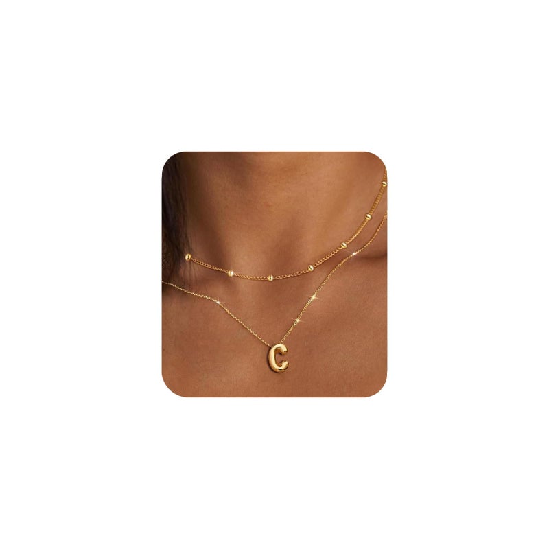 Panshi Gold Initial Necklaces For Women Teens Gifts Layered Choker Bubble Letter Necklace Gold Jewelry Teen Gift Trendy Stuff Personalized Gifts For Women Her C - Image 1