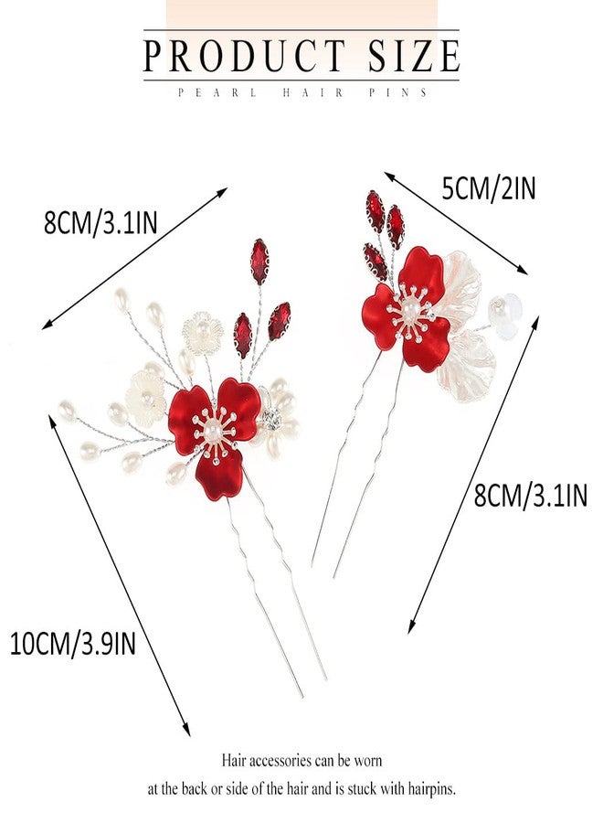 Latious Flower Wedding Hair Clips Red Hair Pins Bridal Hair Accessories for Women and Girls (Pack of 2) - Image 4