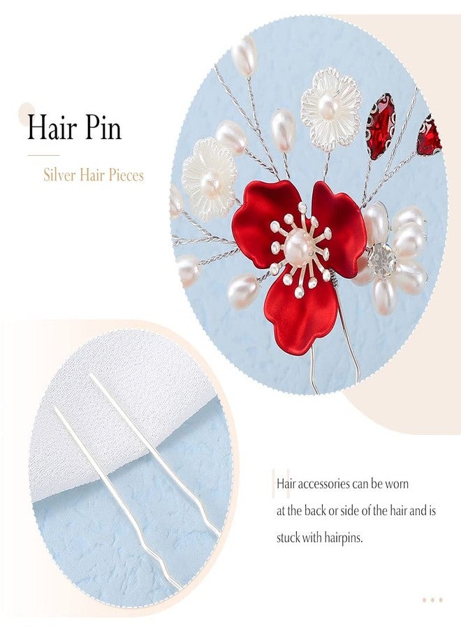 Latious Flower Wedding Hair Clips Red Hair Pins Bridal Hair Accessories for Women and Girls (Pack of 2) - Image 5