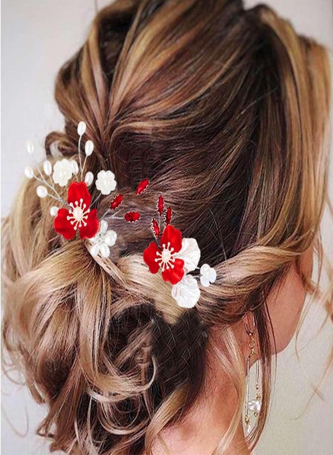 Latious Flower Wedding Hair Clips Red Hair Pins Bridal Hair Accessories for Women and Girls (Pack of 2) - Image 3