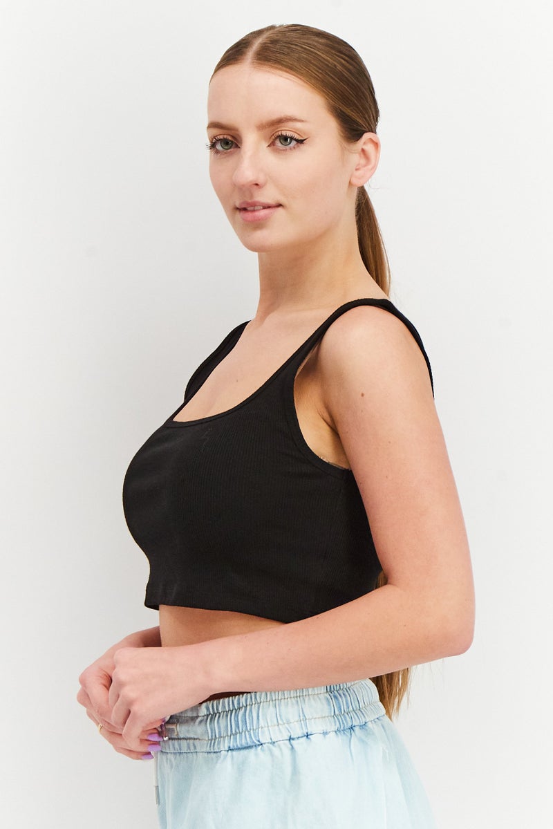 Sinsay Women Scoop Neck Sleeveless Ribbed Top, Black - Image 3