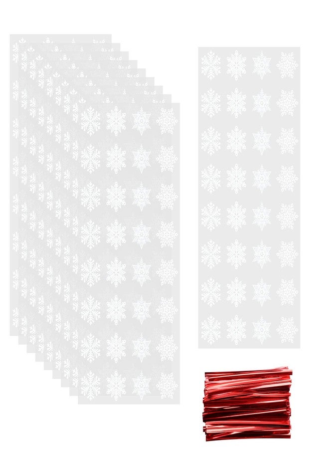 luakesa 100 Pieces Christmas Treat Candy Bags,Clear Snowflake Cookie Cellophane Bags with Twist Ties for Christmas Holiday Party Goody Supplies (White) - Image 1