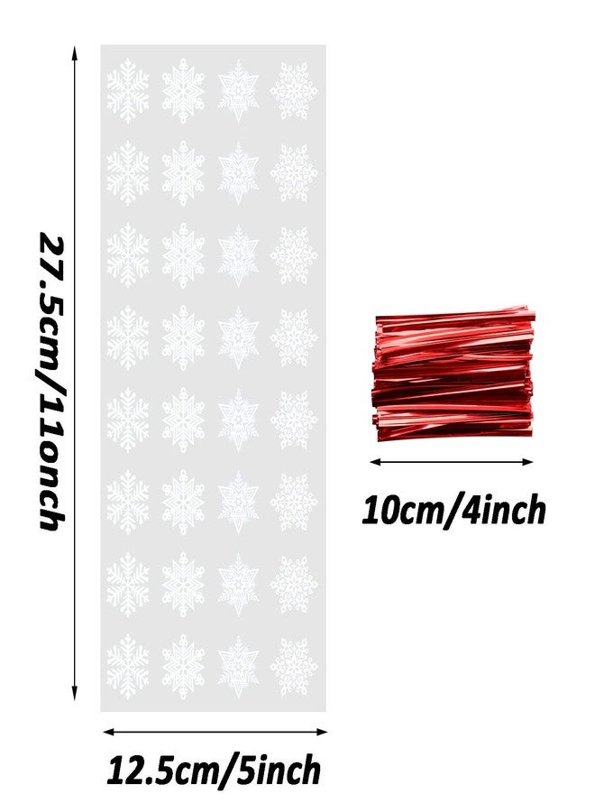 luakesa 100 Pieces Christmas Treat Candy Bags,Clear Snowflake Cookie Cellophane Bags with Twist Ties for Christmas Holiday Party Goody Supplies (White) - Image 2