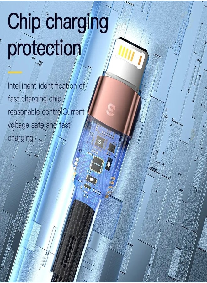 ESSAGER - High quality braided cable USB To iPhone,1 meter long, supports fast charging, Black - Image 1