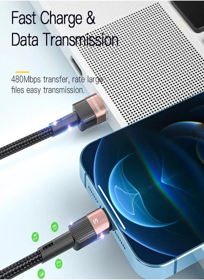 ESSAGER - High quality braided cable USB To iPhone,1 meter long, supports fast charging, Black - Image 1