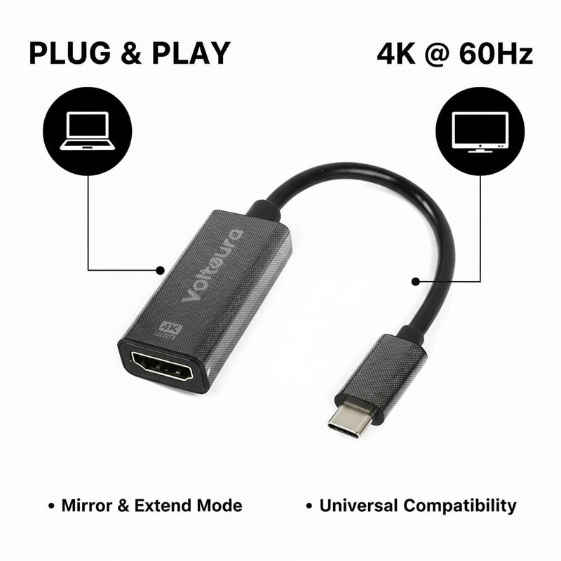 VOLTAURA 4K Ultra USB-C to HDMI Adapter - High-Speed 4K Resolution, Plug & Play, Compatible with USB-C Laptops, Tablets, Smartphones to HDMI Displays, TVs, Monitors, Projectors, & More - Image 2
