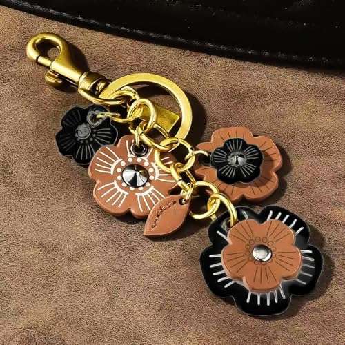 Spenlly Leather Flower Bag Charm for Women, Cute Floral Keychain Car Hanging Keyring Purse Charm Decoration for Handbags (Black) - Image 4