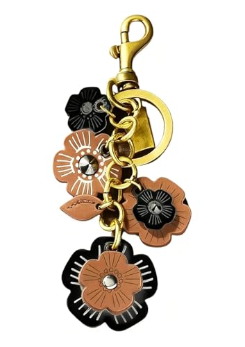 Spenlly Leather Flower Bag Charm for Women, Cute Floral Keychain Car Hanging Keyring Purse Charm Decoration for Handbags (Black) - Image 1