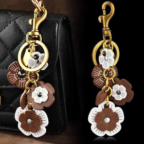 Spenlly Leather Flower Bag Charm for Women, Cute Floral Keychain Car Hanging Keyring Purse Charm Decoration for Handbags (Black) - Image 3