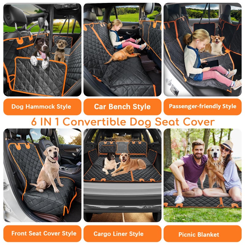 UR باور 6 in 1 Convertible Dog Car Seat Cover for Back Seat 60/40 Split Dog Seat Cover 100% Waterproof Dog Hammock for Car Nonslip Pet Seat Cover with Mesh Window  Pocket for Cars Trucks and SUVs - Image 2