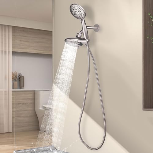 Cobbe 48-Setting High Pressure 3-Way Shower Head Combo, Hand Held Shower & Rain Shower Separately or Together, 4.7" Dual 2 in 1 Showerhead with Hose - Brushed Nickel - U.S. Invention Patents - Image 1