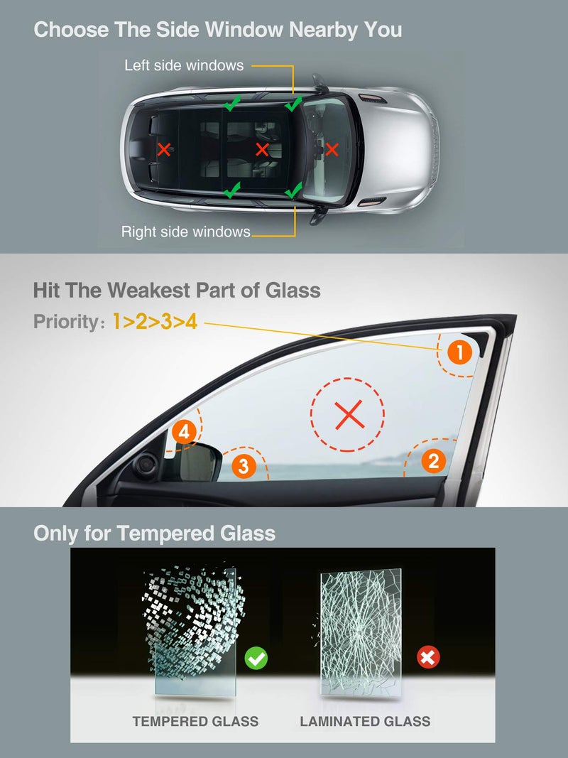 Luxtude أداة تحطيم زجاج السيارة من لوكستود، أداة قطع حزام الأمان، أداة هروب السيارة، مطرقة زجاج الطوارئ 2 في 1، أداة قطع حزام الأمان، مجموعة أدوات إنقاذ الحياة، 4 عبوات - Image 5