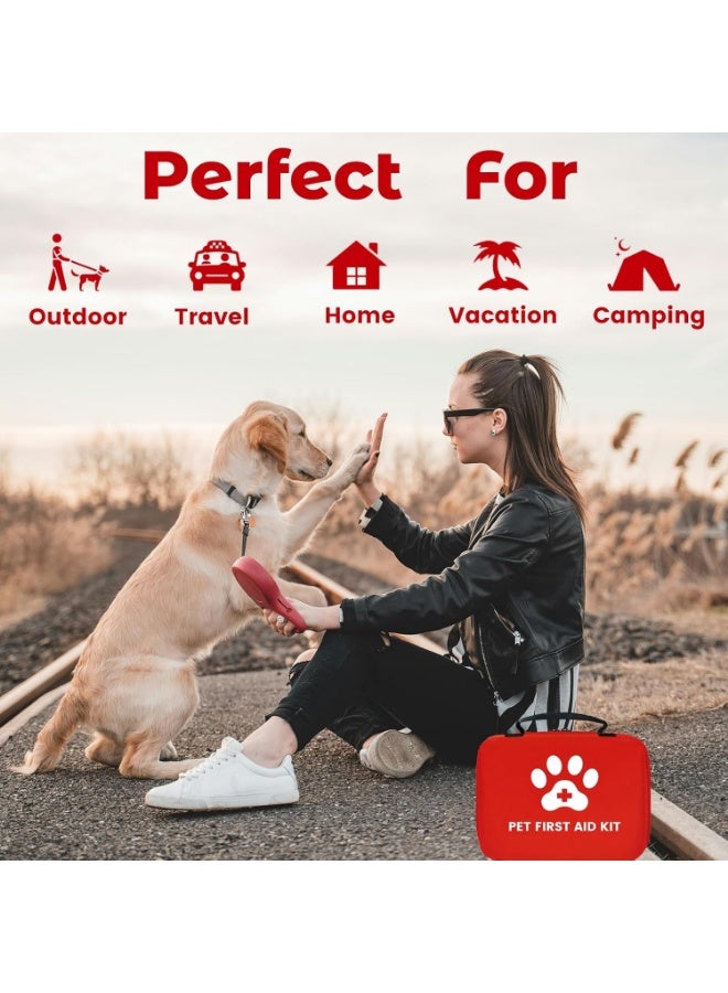 Meetion Dog Cat First Aid Kit, Pet First Aid Kit for Dogs and Cats, Home Office Travel Car First Aid Kit Emergency Kit Dog Travel Kit for Hiking, Dog Medical kit Emergency Survival Kit, (Red, 101 Pack) - Image 4
