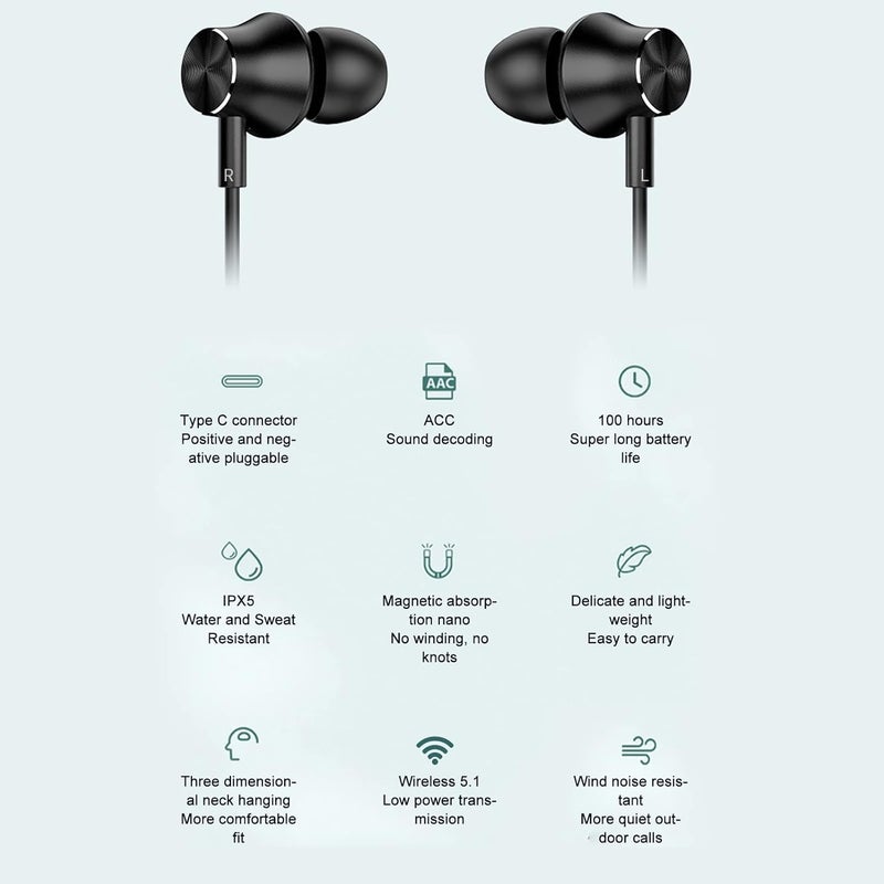 LICAEVEY Bluetooth Neckband Headphones, 100 Hours Runtime Multifunction IPX5 Waterproof Noise Canceling HiFi Stereo Deep Bass Bluetooth Earphones for Sports Running - Image 2