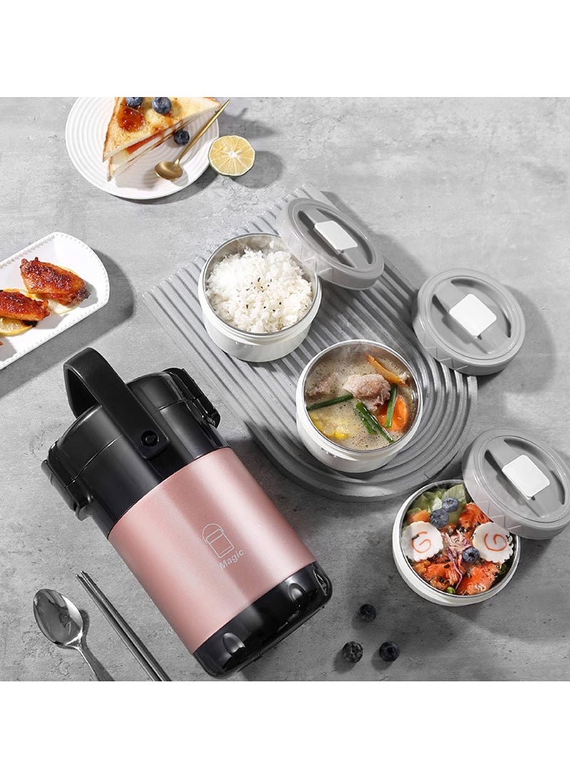 Magic 2.6L Stainless Steel Lunch Box Food Thermal Lunch Box Insulated Thermal Container Soup Thermos Containers for Hot Food 12 Hour Warm Leakproof Bento Box Pink - Image 1