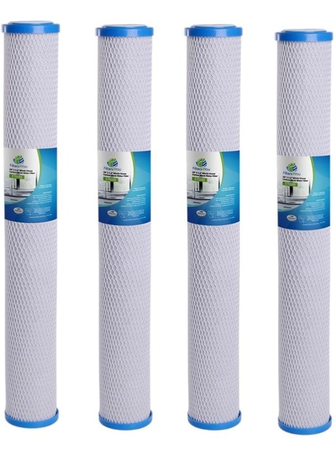 فلتر مياه كربوني بكتلة CTO مقاس 20 × 2.5 بوصة – دقة تنقية 5 ميكرون – مجموعة 4 فلاتر لتنقية مياه المنزل بالكامل - Image 1