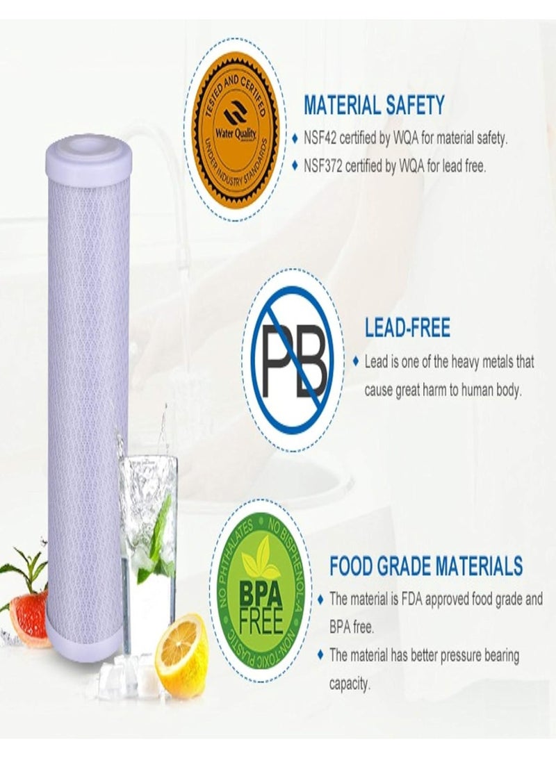 فلتر مياه كربوني بكتلة CTO مقاس 20 × 2.5 بوصة – دقة تنقية 5 ميكرون – مجموعة 4 فلاتر لتنقية مياه المنزل بالكامل - Image 4